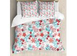 Abakuhaus Copripiumino Con Motivi Floreali, Bacche, Antiacaro, Adatto A Chi Soffre Di Allergie, Con Federe, 155 Cm X 220 Cm - 80 X 80 Cm, Corallo Scuro Acquamarina