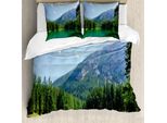 Abakuhaus Set Copripiumino Naturale Per Letti Matrimoniali, Waldsee Im Tal, Antiacaro, Adatto A Chi Soffre Di Allergie, Con Federe, Verde Cacciatore Azzurro