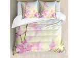 Abakuhaus Copripiumino Con Fiori, Petali Di Delfinio Estivi, Antiacaro, Adatto A Chi Soffre Di Allergie, Con Federe, 200 Cm X 200 Cm - 80 X 80 Cm, Rosa Baby E Verde Chiaro