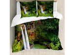 Abakuhaus Copripiumino Paesaggio, Twin Cascate Hawaii, Antiacaro, Adatto A Chi Soffre Di Allergie, Con Federe, 155 Cm X 220 Cm - 80 X 80 Cm, Verde