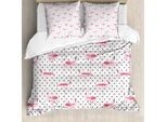Abakuhaus Copripiumino Retrò, Fenicotteri A Pois, Antiacaro, Adatto A Chi Soffre Di Allergie, Con Federe, 200 Cm X 200 Cm - 80 X 80 Cm, Rosa Pallido Bianco