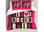 Abakuhaus Copripiumino Retrò, Vintage Letters Grungy, Antiacaro, Adatto A Chi Soffre Di Allergie, Con Federe, 155 Cm X 220 Cm - 80 X 80 Cm, Rosa, Grigio Antracite, Beige