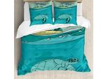 Abakuhaus Copripiumino Ocean, Sea Turtle Exotic Island, Antiacaro, Adatto A Chi Soffre Di Allergie, Con Federe, 200 Cm X 200 Cm - 80 X 80 Cm, Verde Turchese