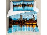 Abakuhaus Copripiumino Urbano, Lago Ferril Al Mattino, Antiacaro, Adatto A Chi Soffre Di Allergie, Con Federe, 200 Cm X 200 Cm - 80 X 80 Cm, Azzurro, Giallo, Arancione
