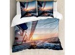 Abakuhaus Copripiumino Nautico, Barca A Vela Sul Mare Hobby, Antiacaro, Adatto A Chi Soffre Di Allergie, Con Federe, 155 Cm X 220 Cm - 80 X 80 Cm, Azzurro Pallido Giallo