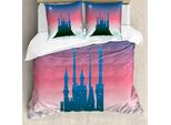 Abakuhaus Copripiumino Fantasia, Medieval Castle Stelle, Antiacaro, Adatto A Chi Soffre Di Allergie, Con Federe, 200 Cm X 200 Cm - 80 X 80 Cm, Blu Scuro Corallo