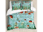 Abakuhaus Set Copripiumino Teal Per Letti Matrimoniali, Muro Di Mattoni Antico Rovinato, Antiacaro, Adatto A Chi Soffre Di Allergie, Con Federe, Teal Rosso