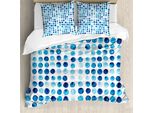 Abakuhaus Copripiumino Blu, Cerchi Disegnati A Mano, Antiacaro, Adatto A Chi Soffre Di Allergie, Con Federe, 200 Cm X 200 Cm - 80 X 80 Cm, Blu Azzurro