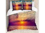 Abakuhaus Copripiumino Ocean, Alba Sul Mare Vista Tranquilla, Antiacaro Adatto A Chi Soffre Di Allergie Con Federe, 200 Cm X 200 Cm - 80 X 80 Cm, Arancione Viola Blu