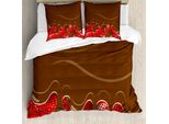 Abakuhaus Copripiumino Fragola, Fragole E Cioccolato, Antiacaro, Adatto A Chi Soffre Di Allergie, Con Federe, 200 Cm X 200 Cm - 80 X 80 Cm, Rosso-Marrone