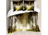 Abakuhaus Copripiumino Wald, Wasser Kanal Foggy Stadt, Antiacaro, Adatto A Chi Soffre Di Allergie, Con Federe, 155 Cm X 220 Cm - 80 X 80 Cm, Bianco Verde Marrone