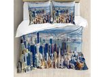 Abakuhaus Copripiumino Moderno, Manhattan Usa Vista Aerea, Antiacaro, Adatto A Chi Soffre Di Allergie, Con Federe, 200 Cm X 200 Cm - 80 X 80 Cm, Blu Pallido Grigio