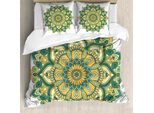 Abakuhaus Set Copripiumino Orientale Per Letti Matrimoniali, Foglie Di Dalia Etniche, Antiacaro Adatto A Chi Soffre Di Allergie Con Federe, Verde Felce Albicocca