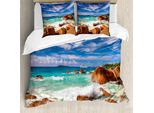 Abakuhaus Copripiumino Tropicale, Rocky Seychelles, Antiacaro, Adatto A Chi Soffre Di Allergie, Con Federe, 155 Cm X 220 Cm - 80 X 80 Cm, Cannella Blu Turchese