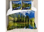 Abakuhaus Copripiumino Da Esterno, Mountain Lake Evergreen, Antiacaro, Adatto A Chi Soffre Di Allergie, Con Federe, 200 Cm X 200 Cm - 80 X 80 Cm, Blu, Verde, Bianco