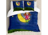 Abakuhaus Copripiumino Luna, Ragazza Su Sfondo Lunare, Antiacaro E Anallergico, Con Federe, 155 Cm X 220 Cm - 80 X 80 Cm, Multicolore