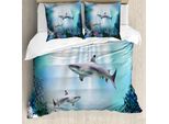 Abakuhaus Copripiumino Subacqueo, Sharks Coral Aquatic, Antiacaro, Adatto A Chi Soffre Di Allergie, Con Federe, 200 Cm X 200 Cm - 80 X 80 Cm, Multicolore