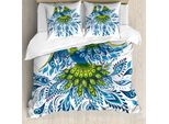 Abakuhaus Copripiumino Pavone, Uccello Astratto, Antiacaro, Adatto A Chi Soffre Di Allergie, Con Federe, 155 Cm X 220 Cm - 80 X 80 Cm, Blu Verde