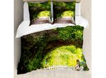 Abakuhaus Copripiumino Wald, Nature Boardwalk Torbogen, Antiacaro, Adatto A Chi Soffre Di Allergie, Con Federe, 200 Cm X 200 Cm - 80 X 80 Cm, Beige Verde Marrone