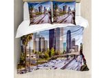 Abakuhaus Copripiumino Da Viaggio, Downtown Los Angeles Usa, Antiacaro, Adatto A Chi Soffre Di Allergie, Con Federe, 200 Cm X 200 Cm - 80 X 80 Cm, Blu, Grigio, Verde