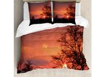 Abakuhaus Copripiumino Africano, Tramonto Sul Kwando, Antiacaro, Adatto A Chi Soffre Di Allergie, Con Federe, 200 Cm X 200 Cm - 80 X 80 Cm, Arancione Corallo Nero