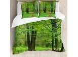 Abakuhaus Copripiumino Naturale, Alberi Estivi Tranquilli, Antiacaro, Adatto A Chi Soffre Di Allergie, Con Federe, 155 Cm X 220 Cm - 80 X 80 Cm, Verde Felce Marrone