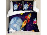 Abakuhaus Copripiumino Space, Razzo Terra Stelle Ufo, Antiacaro, Adatto A Chi Soffre Di Allergie, Con Federe, 155 Cm X 220 Cm - 80 X 80 Cm, Multicolore