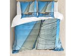Abakuhaus Copripiumino Nautico, Regata Di Barche A Vela, Antiacaro, Adatto A Chi Soffre Di Allergie, Con Federe, 200 Cm X 200 Cm - 80 X 80 Cm, Blu, Bianco, Marrone