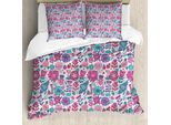 Abakuhaus Set Copripiumino Per Letti Matrimoniali, Fiori Scarabocchiati, Antiacaro, Adatto A Chi Soffre Di Allergie, Con Federe, Blu Violetto, Azzurro Cielo, Magenta