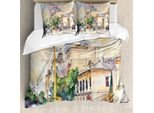 Abakuhaus Set Copripiumino Urbano Per Letti Matrimoniali, Stadt Street Watercolours, Antiacaro, Adatto A Chi Soffre Di Allergie, Con Federe, Multicolore