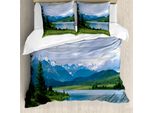 Abakuhaus Set Copripiumino Per Letti Matrimoniali, Snowy Belukha Summit, Antiacaro, Adatto A Chi Soffre Di Allergie, Con Federe, Verde Felce E Azzurro