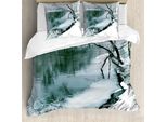 Abakuhaus Copripiumino Naturale, Winter Snowy Laub, Antiacaro, Adatto A Chi Soffre Di Allergie, Con Federe, 200 Cm X 200 Cm - 80 X 80 Cm, Turchese Bianco