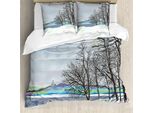 Abakuhaus Copripiumino Naturale, Motivo Bosco Invernale Rurale, Antiacaro, Adatto A Chi Soffre Di Allergie, Con Federe, 200 Cm X 200 Cm - 80 X 80 Cm, Multicolore