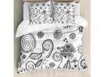 Abakuhaus Copripiumino Con Fiori, Fiori Vorticosi Doodle, Antiacaro, Adatto A Chi Soffre Di Allergie, Con Federe, 200 Cm X 200 Cm - 80 X 80 Cm, Bianco E Nero