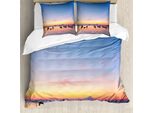 Abakuhaus Copripiumino Fishing, Tramonto Sul Mare Con Barche, Antiacaro, Adatto A Chi Soffre Di Allergie, Con Federe, 155 Cm X 220 Cm - 80 X 80 Cm, Blu, Giallo, Corallo