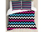 Abakuhaus Copripiumino Moderno, Zig Zag Colorato Twisty, Antiacaro Adatto A Chi Soffre Di Allergie Con Federe, 200 Cm X 200 Cm - 80 X 80 Cm, Rosa Azzurro Nero