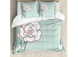 Abakuhaus Copripiumino Con Motivo Floreale, Romantiche Rose E Perle, Antiacaro E Anallergico, Con Federe, 155 Cm X 220 Cm - 80 X 80 Cm, Azzurro, Bianco E Rosa