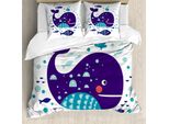 Abakuhaus Copripiumino Wal, Ozean Cartoon Big Fish, Antiacaro, Adatto A Chi Soffre Di Allergie, Con Federe, 200 Cm X 200 Cm - 80 X 80 Cm, Viola Turchese Bianco