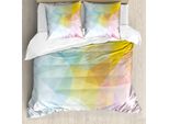 Abakuhaus Copripiumino Astratto, Quadrati E Linee Nette, Antiacaro, Adatto A Chi Soffre Di Allergie, Con Federe, 200 Cm X 200 Cm - 80 X 80 Cm, Blu Pallido Giallo