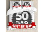 Abakuhaus 50° Compleanno Copripiumino, 50° Compleanno Retrò, Antiacaro Adatto A Chi Soffre Di Allergie Con Federe, 155 Cm X 220 Cm - 80 X 80 Cm, Grigio, Rosso, Bianco