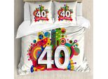 Abakuhaus 40° Compleanno Copripiumino, Banner Con Cartoni Animati, Antiacaro, Adatto A Chi Soffre Di Allergie, Con Federe, 155 Cm X 220 Cm - 80 X 80 Cm, Multicolore