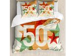 Abakuhaus 50° Compleanno Copripiumino, Lingue Celebration, Antiacaro Adatto A Chi Soffre Di Allergie Con Federe, 155 Cm X 220 Cm - 80 X 80 Cm, Verde Rosso Arancione