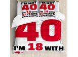 Abakuhaus 40° Compleanno Copripiumino, Feel 18 Words, Antiacaro, Adatto A Chi Soffre Di Allergie, Con Federe, 200 Cm X 200 Cm - 80 X 80 Cm, Rosa, Bianco E Nero
