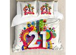 Abakuhaus 21° Compleanno Copripiumino, Immagine Di Auguri Di Buon Compleanno, Antiacaro Adatto A Chi Soffre Di Allergie Con Federe, 155 Cm X 220 Cm - 80 X 80 Cm, Multicolore