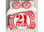 Abakuhaus 21° Compleanno Copripiumino, Buon Compleanno, Antiacaro Adatto A Chi Soffre Di Allergie Con Federe, 200 Cm X 200 Cm - 80 X 80 Cm, Rosso E Bianco
