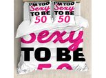 Abakuhaus 50° Compleanno Copripiumino, Testo A Tema "50"", Antiacaro, Adatto A Chi Soffre Di Allergie, Con Federe, 200 Cm X 200 Cm - 80 X 80 Cm, Bianco, Nero E Rosa"