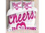 Abakuhaus 60° Compleanno Copripiumino, Buon Compleanno Cheers, Antiacaro Adatto A Chi Soffre Di Allergie Con Federe, 155 Cm X 220 Cm - 80 X 80 Cm, Rosa E Bianco