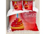 Abakuhaus 21° Compleanno Copripiumino, Compleanno Astratto, Antiacaro Adatto A Chi Soffre Di Allergie Con Federe, 200 Cm X 200 Cm - 80 X 80 Cm, Rosso E Arancione