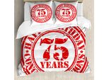 Abakuhaus 75° Compleanno Copripiumino, Età Stampato, Antiacaro Adatto A Chi Soffre Di Allergie Con Federe, 200 Cm X 200 Cm - 80 X 80 Cm, Rosso E Bianco