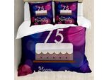 Abakuhaus 75° Compleanno Copripiumino, Grafica Torta, Antiacaro, Adatto A Chi Soffre Di Allergie, Con Federe, 200 Cm X 200 Cm - 80 X 80 Cm, Viola Magenta Bianco